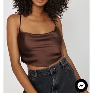 satin cowl neck crop top in SAGE GREEN